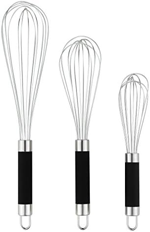 DRAGONN Set of 3 Stainless Steel Silicone handles. Milk & Egg Beater Balloon Metal Blending, Beating and Stirring. Whisk