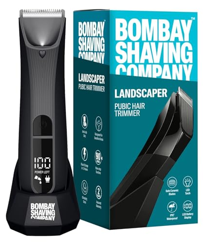 Image of Bombay Shaving Company Balls Trimmer | Pubic Hair Trimmer and Body Groomer for Men | Private Part Trimmer For Men, Waterproof (IPX7), Cordless, LED Display, LED Torch, Safe Ceramic Blades, Dock Charging | LANDSCAPER 2.0 (Black)