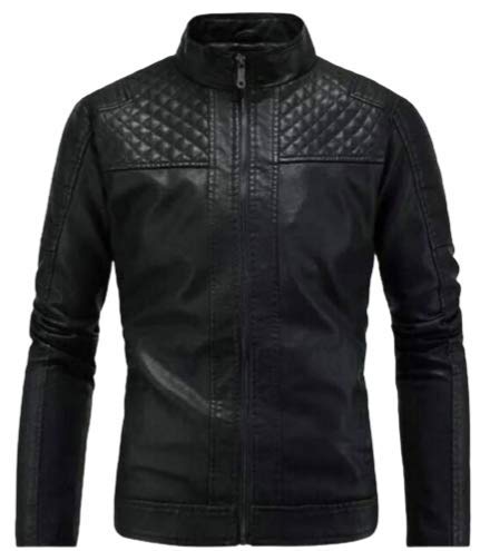 Men’s Leather Jacket Black Quilted( UK Medium)
