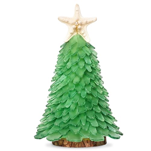 Green Sea Glass Christmas Tree - Handcrafted Mini Christmas Tree, Table Centerpiece - Ideal for Christmas, New Year, Home Decor, Coastal Holiday Decor and More