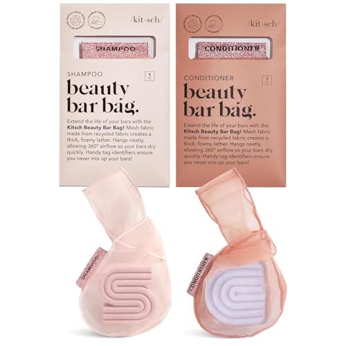 Kitsch Bar Soap Saver Pouch Patented Mesh Soap Bag for Shampoo and Conditioner Bars - Extends Use & Prevents Soggy Mess - Recycled Beauty Bar Bag Eco-Friendly - 2pc Set Blush & Terracotta
