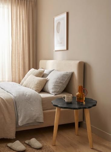 Image of Small Coffee Table with Storage, Mid Century Modern Solid Wood, for Living Room, (STAR-3LEG-BLK)