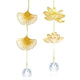 Crystal Suncatcher Hanging Decoration Rainbow Charm Lotus & Ginkgo Leaf Ornament Home Garden Room...