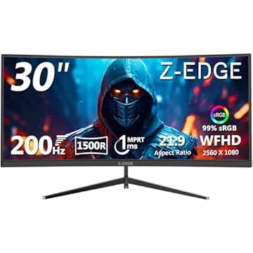 Z-Edge Monitor de jogos ultra amplo curvado de 30 polegadas 200Hz 1ms MPRT 21:9 VA painel 2560x1080 R1500 tela curvada, FreeSync, HDMI e DisplayPort, com luz RGB