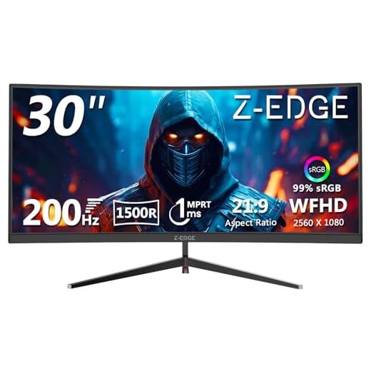 Z-Edge Monitor de jogos ultra amplo curvado de 30 polegadas 200Hz 1ms MPRT 21:9 VA painel 2560x1080 R1500 tela curvada, FreeSync, HDMI e DisplayPort, com luz RGB
