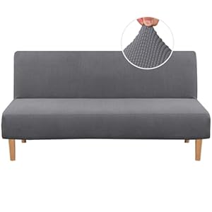 H.VERSAILTEX Armless Futon Cover Stretch Sofa Bed Slipcover Protector Elastic Feature Rich Textured High Spandex Small Checks Jacquard Fabric Futon Cover, Machine Washable, Gray