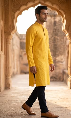Image of Men's Traditional Ethnic Kurta Long Solid Casual