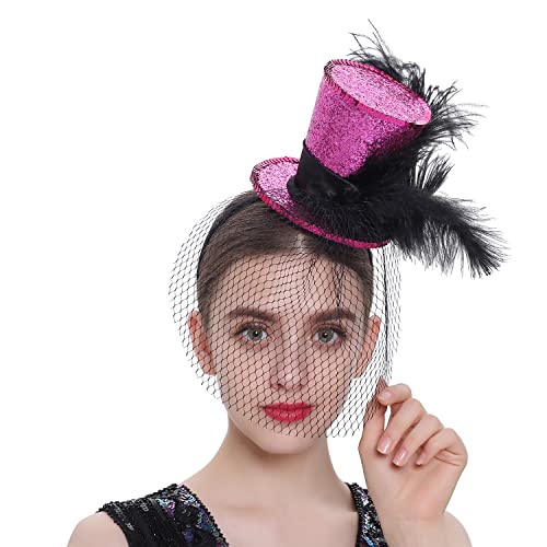 Comott Mini Top Hat Fantasy Fascinators Hats for Women,Derby Tea Party Ostrich Feather Top Hat for Girls Party Decoration