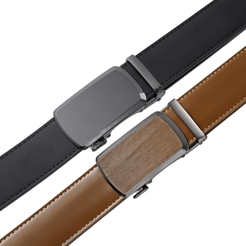 Drowsmen Ratchet Belt for men, leather belt 2 packs in Gift Set Box Size Adjustable belt, waist Trim to Fit3