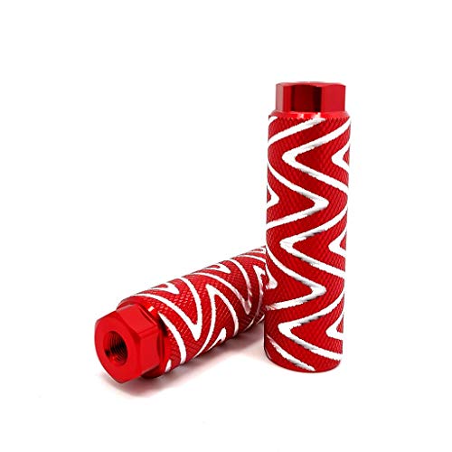 Mantain 4 PCS Bike Pegs, 4\" Length Aluminum Alloy Cylinder Anti-Skid S Stripes Fit 3/8 inch Axles (Red)