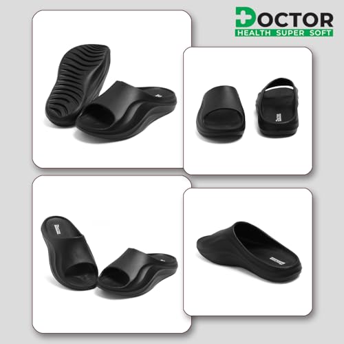 Image of DOCTOR HEALTH SUPER SOFT Men's Double Buckle Slide Sandals | Lightweight Cushioned EVA Slippers | Anti-Slip Comfortable Open Toe Casual Slides for Indoor Outdoor Everyday Wear