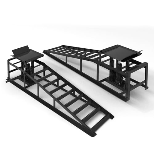 LOCKIETTA 2 PCS Hydraulic Car Ramp 11065LBS 5T Heavy Duty Car Ramps with Hydraulic Jack Steel Car Ramps for Oil Changes High Lift 9-14.3 for Home Garage Vehicle Truck Repair Black