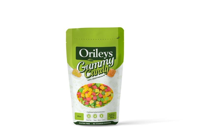 Orileys Vegan Mini Gummy Candy - Assorted Fruit Flavour Cubes (100g) -100% Natural Colours-image-38