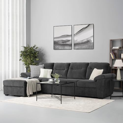 Image of Wakefit Sofa Set | 3 Year Warranty | Sofa 3 Seater, 3 Seater Sofa for Living Room, Wooden Sofa Set, 3 Seater + Left Aligned, Sofa for Living Room - Lounger(Malphino : Smoke Grey)