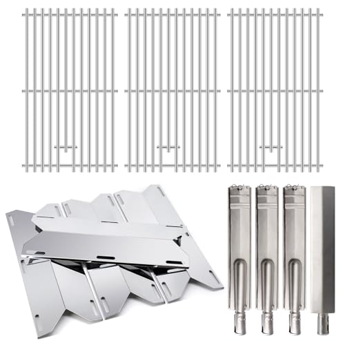 Criditpid Grill Replacement Parts for Jenn Air 720-0062 Grill Stainless Steel Grill Grates Heat Plates & Cast Stainless Steel Burners Kit for Jenn Air 720-0062-lp 720-0164 Gas Grills.