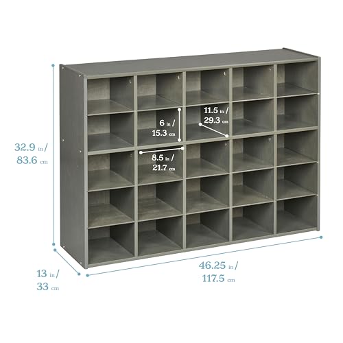ECR4Kids Streamline 25 Cubby Tray Storage Cabinet, 5x5, Classroom Furniture, Grey Wash by ECR4Kids - Image 2