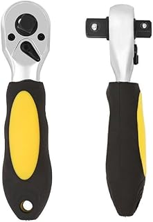 DystopiaWorld Llave de trinquete compacta y de 72 dientes para reparaciones automotrices y mecánicas, mango cómodo (amarillo)