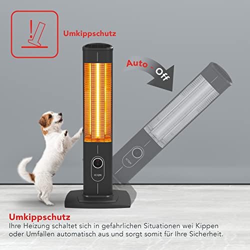 Bild 3 - ICQN Stand Heizstrahler mit Fernbedienung, 2300 Watt, Infarot, Infarotheizung für Innen- & Außenbereich, Standheizstrahler, Standgerät, IP20, Digitalanzeige