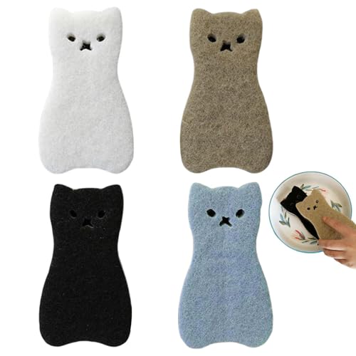 Cat Shape Sponge - Easy to Clean, Cat Cleaning Sponge, Scrub Sponges, kitchen Dish Scrubber Caat Shape Spponge | Non-Scratch Multi-Use Sponges for Dishes Pots Pans Sinks
