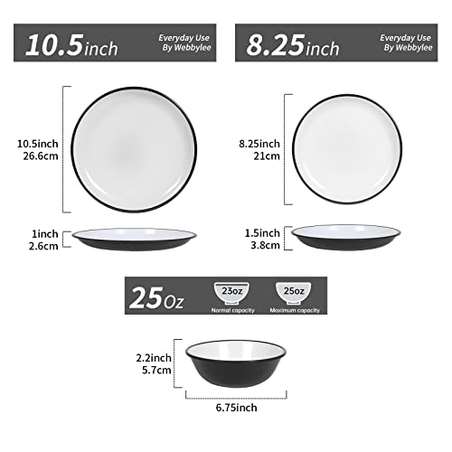 Classic Melamine Dinnerware Set - Basic Dinnerware Set Indoor And Outdoor Use, Reusable Plates And Bowls Set, Unbreakable And Bpa-Free (White-Black, 12Pcs Dinnerware Set) #TOP1
