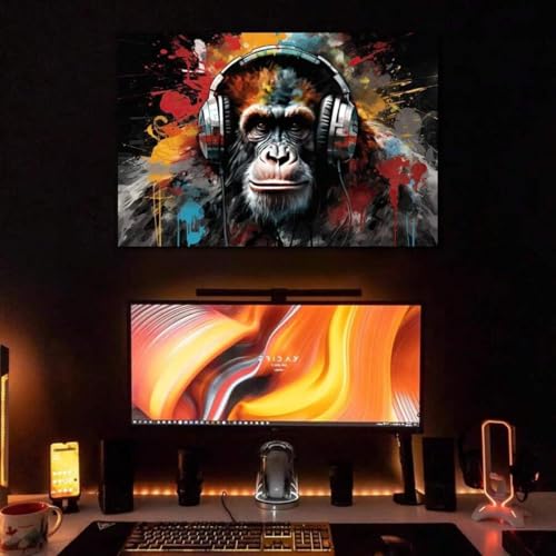 Tableau graffiti grand format pour salon triste toile de singe pop art 80x120