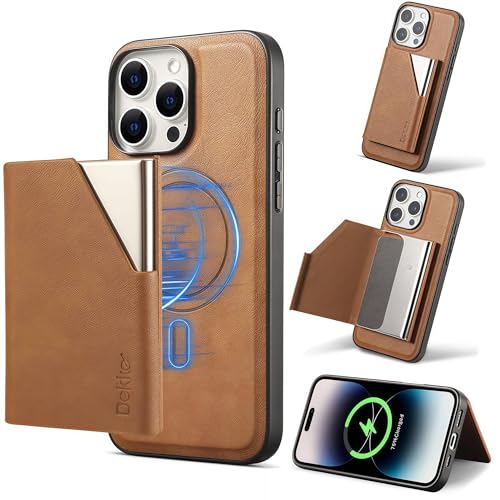 JIAONASHIJIA Compatible con MagSafe iPhone 12 Pro, funda de piel magnética, con bloqueo RFID 2 en 1, soporte para tarjetas extraíble, funda resistente a golpes, carga inalámbrica, color marrón