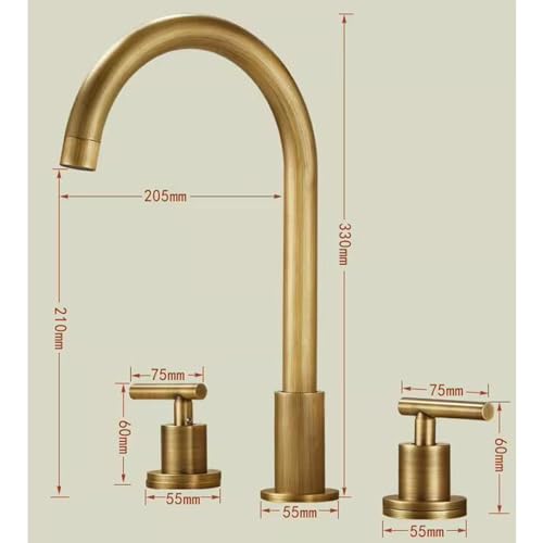 Robinet mitigeur de lavabo 3 trous et 2 poignées en laiton pour salle de bains
