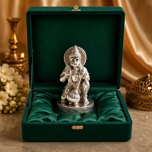 Image of Silver Plated Hanuman Idol for Car Dashboard and Home Decor - 2.75 Inch, Bajrangbali Murti for Home Pooja Room | Ideal Hanuman Gift