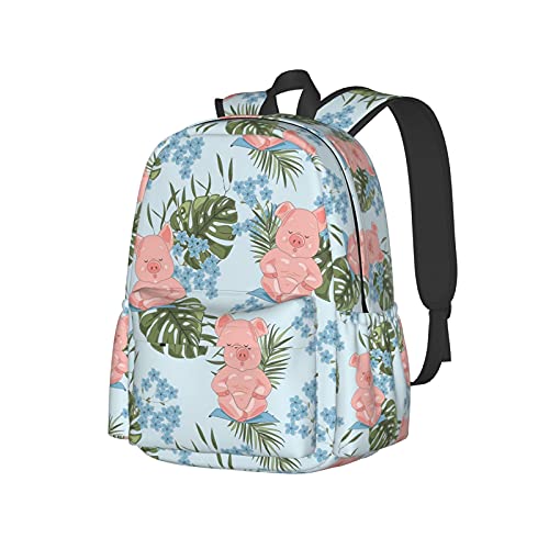 Sac à dos ordinateur 17 pouces avec motif cochon et feuilles pour PC portable grand format