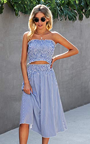 Image of Angashion Women's Floral Crop Top Maxi Skirts Set 2 Piece Outfit Dress