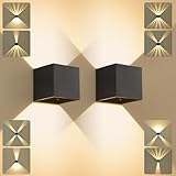 SANSHI 2 Stücke LED Wandleuchte Innen/Aussen,12W Lampe Wand,IP65 Wasserdichte Außen Wandlampe,3000K Warmweiß Aussenlampe,Modern Aussenleuchte,Garten Außenleuchte,Einstellbar winkel,schwarz