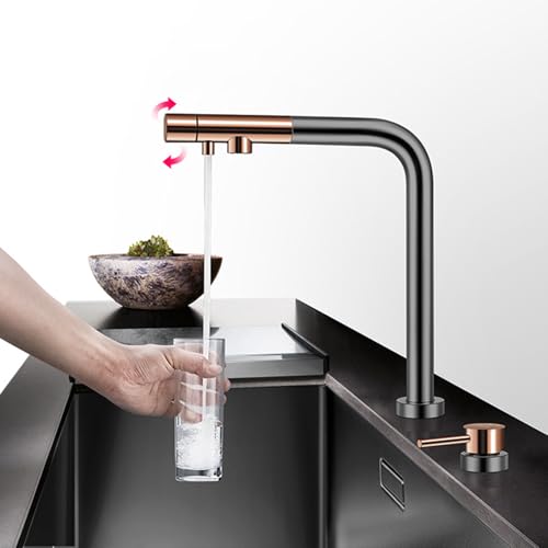 Mezcladora de cocina negra mate de 3 vías con caño giratorio 360 y diseño premium 3 en 1 7