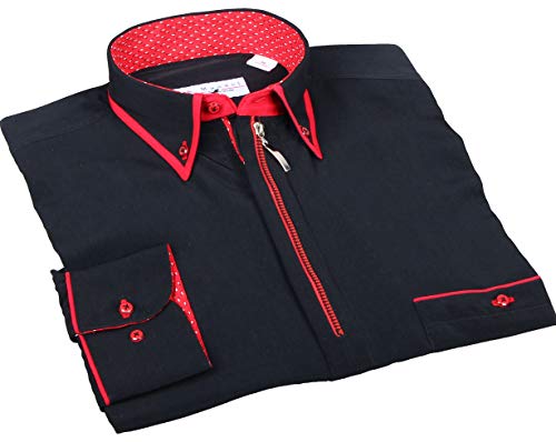 Chemise avec fermeture éclair noir H.K. Mandel en microfibre coupe droite