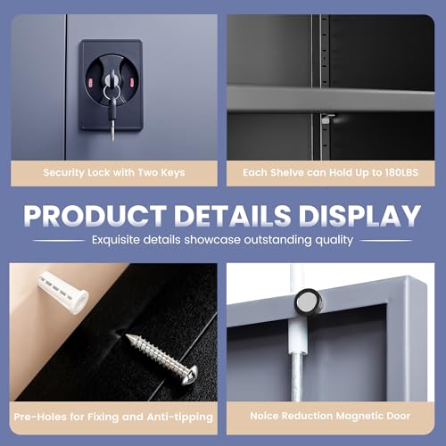 LISSIMO Metal Storage Cabinet,Locking File Cabinet with Doors and Adjustbale Shelves,Tool Steel Cabinets for Garage,Home Office,School,Gym(Grey & Black) thumbnail 6