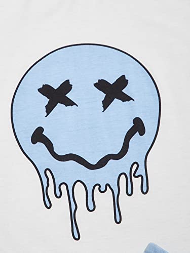 Romwe Men's 2 Piece Outfits Graphic Print Fashion Summer Short Sleeve Round Neck Shirt And Shorts Set Blue And White S #TOP2