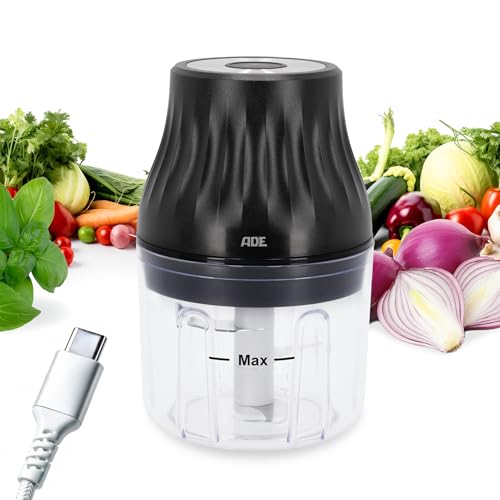 ADE Mini picadora eléctrica sin cable | procesador de alimentos con cable USB | food processor para verdura, carne, fruta, hierbas | ideal para cantidades pequeñas | 150 ml