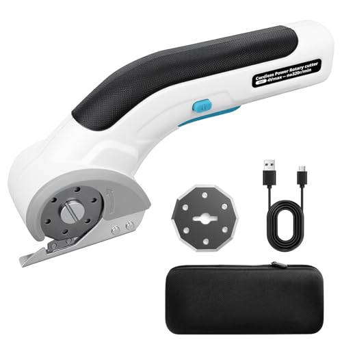 Elektrische Schere Kabellos 2000mAh mit Sicherheitssperre Akkuschere für Stoff Leder Karton Kunststoff Kartonschneider Elektrisch für DIY Nähen Handwerk Haushalt