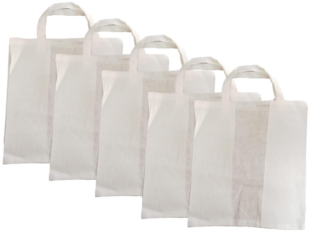 LUSKA Cotton Tote Shopping Bags (Pack of 5) for Bakery & Light weight items|With Handles|Hold 1 kg|12 Inch x 12 inch|White Hand-made Reusable Washable Eco Friendly Biodegradable Jhola bag (B0BLLRG19H) Amazon Price History, Amazon Price Tracker