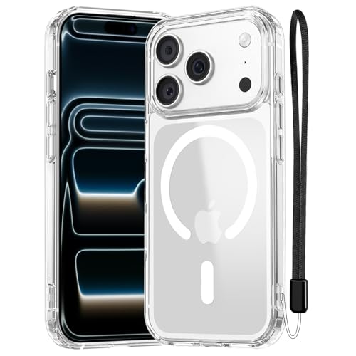 NEWC Magnetisch Hülle für iPhone 17 Pro (6 3 Zoll) kompatibel mit MagSafe Ultimate stoßfest-starker Magnetismus und militärischer Schutz-schlanke Hülle mit Umhängeband Transparent