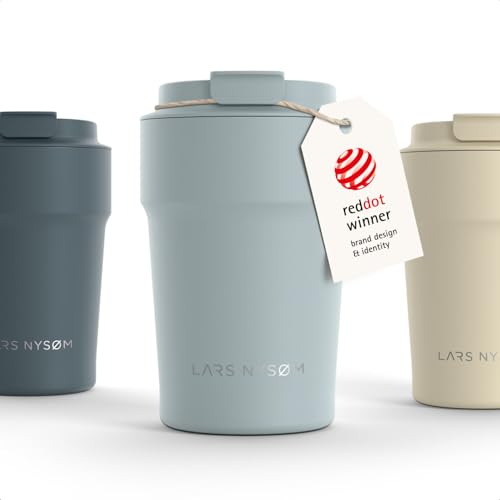 Image of LARS NYSOM Thermo Coffee Mug to go 13oz | Travel Mug 0.38 Liter with Insulation | Silicone grip base | Leak Proof Stainless Steel Tumbler for Coffee and Tea on the Go (Powder Sky Blue, 13oz)