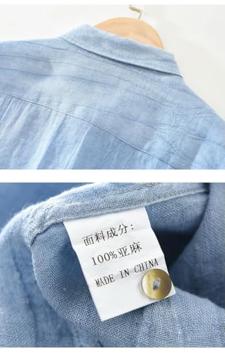 Camisa de lino casual para hombre de manga larga con estilo vintage 5