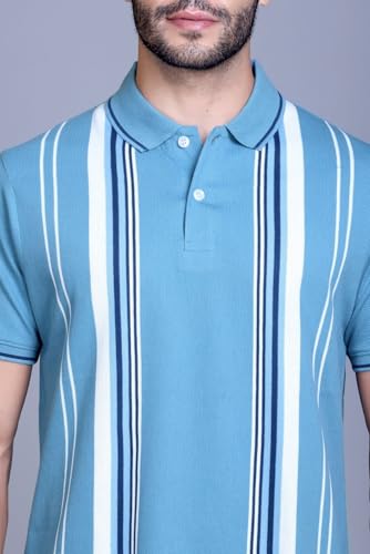 Image of SANE ORIGINALS Textured Polo T-Shirt for Men in Vertical Stripes || Old Money Polos for Men