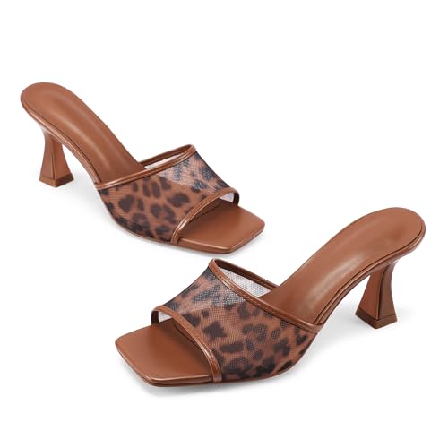 Mesh Mule Heels for Women Kitten Heel Sandals Open Square Toe Heeled Sandals Slip On Mules3