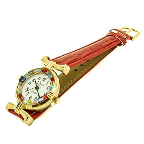 Montre en Verre de Murano bracelet rouge quartz pour femme avec boîtier cadeau