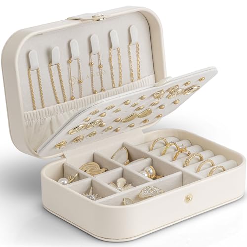 VLANDO Travel Jewellery Box PU Leather Travel Jewellery Organiser for Rings Necklaces Bracelets Earring Box Gifts for Women White