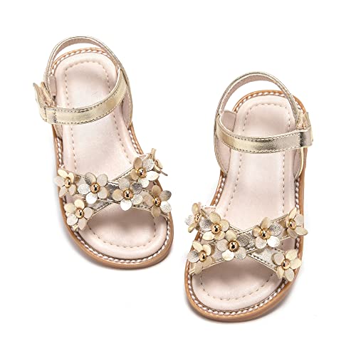 Kiderence Toddler Girls Pink Floral Sandals - Girls' Casual Flat Sandals with Ankle Strap