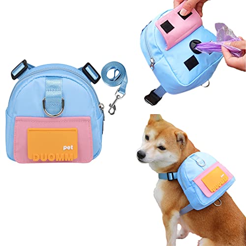 Yealay Alforja para cachorros y perros al aire libre, dispensador de bolsas para excrementos, bolsa de sillín para perro, arnés de mochila con anillo en D de plomo, perros pequeños para llevar bolsas