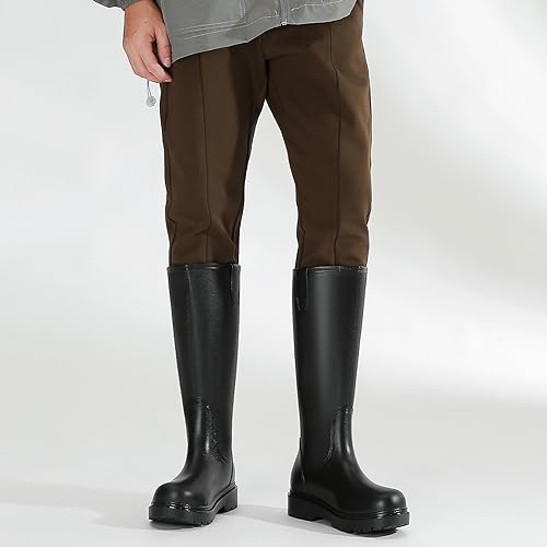 Rain Boots for Men, Comfort Waterproof Rubber Boots Mens Durable Anti-Slip Mud Garden Boots for Hunting Gardening Farming Fishing, Wide Calf Raining Shoes Outdoor Work Boots4