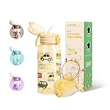 UZSPACE Cantimplora Infantil de 600 ml con 2 Tapas Diferentes, Guardería (Marillo)