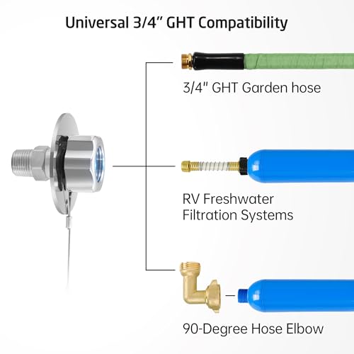 Image of KES All Metal RV Water Inlet Connection with Check Valve, 18 /8 Stainless Steel RV City Water Inlet Replacement, Upgraded Leak-Proof Design for Camper, Trailer, Marine & Boat, Chrome, RWI200-CH